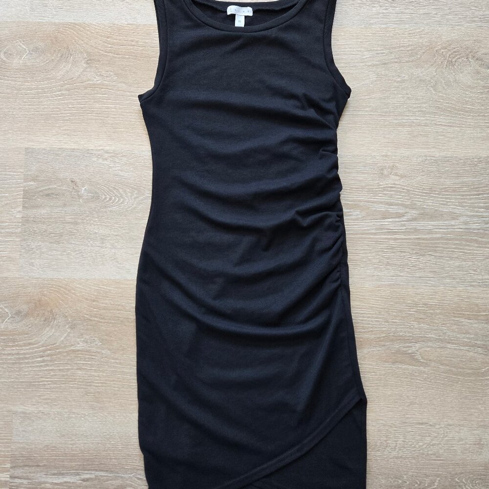 Leith Ruched Bodycon Tank Dress Black Sleeveless Tulip Hem XS Little Black Dress - Picture 4 of 16